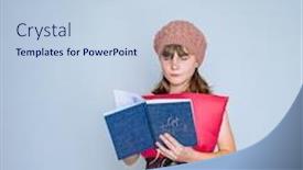  Presentation with studio - Presentation featuring studio-photo-of-a-girl background and a light blue colored foreground