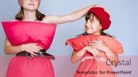  Presentation with studio - PPT theme consisting of studio-photo-of-a-girl background and a coral colored foreground