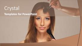  Presentation with process - Cool new slides with studio photo of make-up process over grey background backdrop and a coral colored foreground