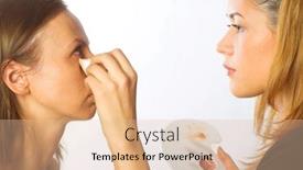  Presentation with makeup artist - Presentation theme featuring studio portrait of a makeup artist at work isolated on white background background and a lemonade colored foreground