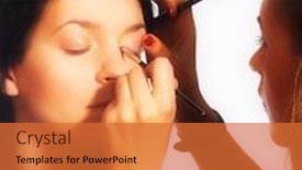  Presentation with makeup artist - Presentation theme having studio portrait of a makeup artist at work isolated on white background background and a red colored foreground