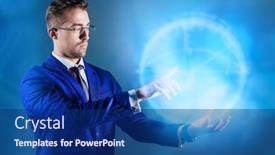  Presentation with studio - Presentation design having studio-portrait-of-a-serious background and a navy blue colored foreground