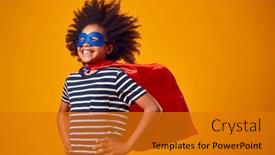  Presentation with studio analoge tapes - PPT theme featuring studio-portrait-of-boy-dressed background and a gold colored foreground