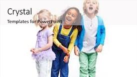  Presentation with african children - Colorful presentation theme enhanced with studio portrait of children against white background full body shot of three kids in colorful clothes african girl blond boy and cute little girl laughing and screaming loudly with mouths open backdrop and a white colored foreground