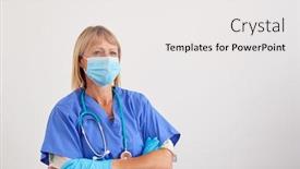  Presentation with mask nurse - Beautiful slide set featuring studio-portrait-of-female-nurse backdrop and a white colored foreground