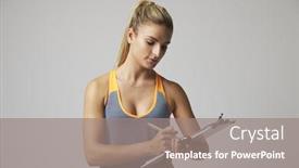  Presentation with sports coach - PPT layouts consisting of studio portrait of female sports coach with clipboard background and a gray colored foreground