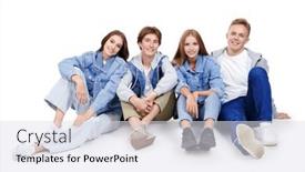  Presentation with denim - Presentation design featuring studio-portrait-of-joyful background and a sky blue colored foreground