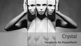  Presentation with black woman - Cool new PPT layouts with studio portrait of nude elegant backdrop and a light gray colored foreground