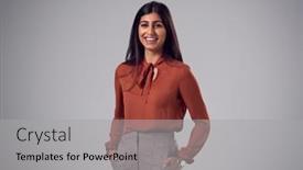  Presentation with studio - Colorful PPT theme enhanced with studio-portrait-of-smiling-young backdrop and a light gray colored foreground