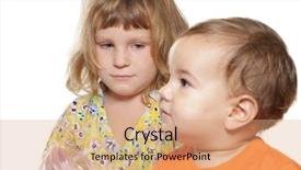  Presentation with young children - Beautiful slides featuring studio portrait of two young children - girl and baby - isolated over white backdrop and a coral colored foreground