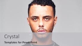  Presentation with skin - Cool new slide deck with studio-portrait-of-young-man backdrop and a light gray colored foreground