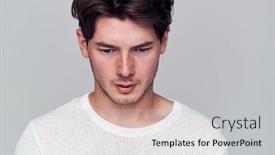  Presentation with studio - Slide set consisting of studio-portrait-of-young-man background and a light gray colored foreground