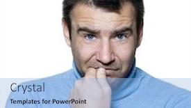  Presentation with nails - Audience pleasing slides consisting of studio portrait on isolated background of a stubble man biting nails anxious nervous backdrop and a light blue colored foreground