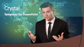  Presentation with world trade organization - Presentation design featuring studio reporting world trading news background and a teal colored foreground