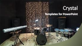  Presentation with triangle musical instrument - Beautiful presentation design featuring studio room with musical instruments backdrop and a dark gray colored foreground