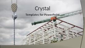  Presentation with crane hook - Slide set having studio shoot of a crane lifting hook against crane at construction site background and a light gray colored foreground