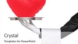  Presentation with shot - Presentation theme consisting of studio shot of a hand holding a tray with red heart shaped pillow on it isolated on white background background and a white colored foreground