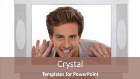  Presentation with television - Beautiful presentation theme featuring studio-shot-of-a-man backdrop and a violet colored foreground