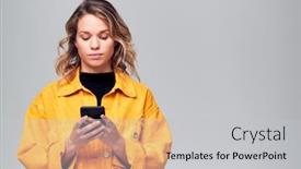  Presentation with studio - Colorful PPT theme enhanced with studio-shot-of-causally-dressed backdrop and a light gray colored foreground