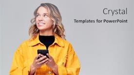  Presentation with studio - Amazing PPT theme having studio-shot-of-causally-dressed backdrop and a light gray colored foreground