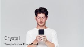  Presentation with studio - PPT theme consisting of studio-shot-of-causally-dressed background and a light gray colored foreground