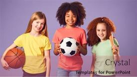  Presentation with sports children - Presentation theme featuring studio-shot-of-children background and a coral colored foreground