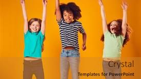  Presentation with children - Presentation theme with studio-shot-of-energetic-children background and a gold colored foreground