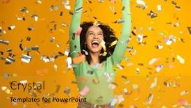  Presentation with studio - Presentation theme having studio-shot-of-excited-woman and a gold colored foreground