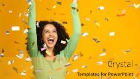  Presentation with studio - Presentation design enhanced with studio-shot-of-excited-woman background and a gold colored foreground