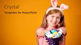  Presentation with easter basket - Presentation design enhanced with studio-shot-of-girl-wearing background and a gold colored foreground