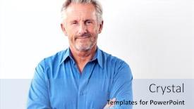  Presentation with studio - Presentation theme consisting of studio-shot-of-mature-man background and a light blue colored foreground