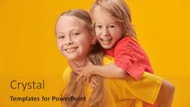 Presentation with kids space - PPT theme featuring studio-shot-of-two-cheerful background and a gold colored foreground