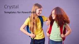  Presentation with school backpacks - Presentation with studio-shot-of-two-girls background and a light blue colored foreground