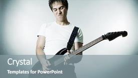  Presentation with music man in suit guitar - Presentation consisting of studio shot over grey background background and a gray colored foreground