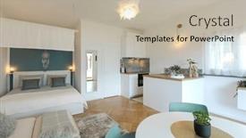  Presentation with bed - PPT theme consisting of studio-with-one-double-bed and a mint green colored foreground