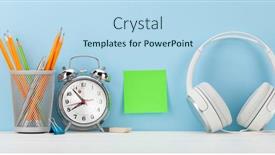  Presentation with green office - Presentation theme consisting of studio-workspace-with-alarm-clock background and a light blue colored foreground