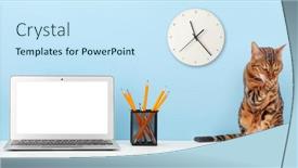  Presentation with home office - PPT layouts enhanced with studio-workspace-with-laptop-computer background and a sky blue colored foreground