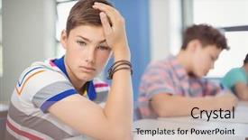  Presentation with classroom management - Cool new theme with studious - portrait of schoolboy sitting backdrop and a  colored foreground