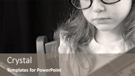  Presentation with book - Amazing slide deck having studious-child-reading-book backdrop and a gray colored foreground