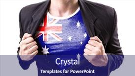  Presentation with stretching - Cool new PPT theme with study abroad - businessman stretching suit with australia backdrop and a navy blue colored foreground