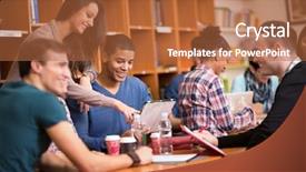  Presentation with classmates - Slide set enhanced with study abroad - classmates socializing and studying together background and a red colored foreground