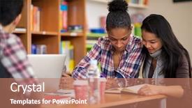  Presentation with exam - Cool new PPT theme with study abroad - couple of female students studying backdrop and a coral colored foreground