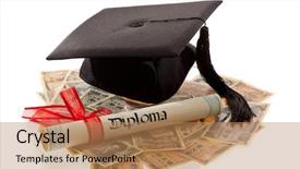  Presentation with values education for - PPT layouts featuring study abroad - mortarboard and yen representative photo background and a coral colored foreground