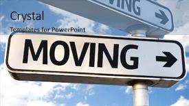  Presentation with study abroad - Amazing PPT theme having study abroad - moving direction sign on sky backdrop and a teal colored foreground