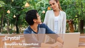  Presentation with study abroad - Slides enhanced with study abroad - smiling young couple talking background and a coral colored foreground