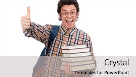  Presentation with study abroad - Slide set consisting of study abroad - student with books isolated background and a light gray colored foreground