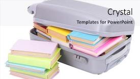  Presentation with tan book stack stacks of books - Presentation theme consisting of study abroad - suitcase with books isolated background and a lemonade colored foreground