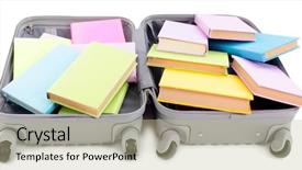  Presentation with study abroad - Presentation enhanced with study abroad - suitcase with books isolated background and a mint green colored foreground