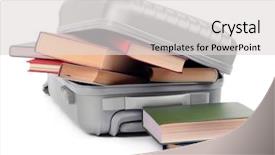  Presentation with suitcase - Audience pleasing presentation design consisting of study abroad - suitcase with books isolated backdrop and a light gray colored foreground