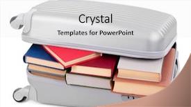  Presentation with tan book stack stacks of books - Presentation theme enhanced with study abroad - suitcase with books isolated background and a white colored foreground